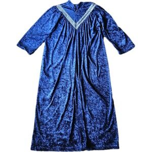 Appel Vintage Velvet Robe Womens Blue Crushed Velvet Long Sleeve Loungewear 70s